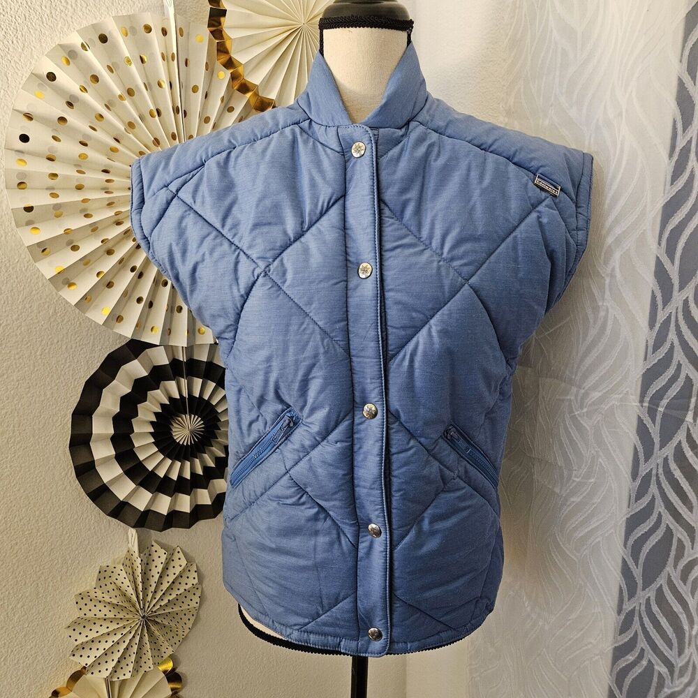 Vintage Edelweiss Skiwear Puffer Vest | Blue Button-up | Womens Small
